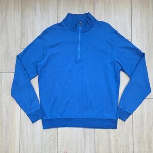 Allen Edmonds 1/4 Zip Pullover Sweater Mens M Blue Pima Cotton Luxury Casual